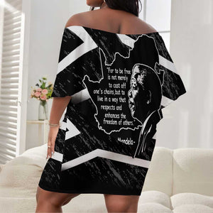 South Africa Freedom Day Off Shoulder Short Dress Nelson Mandela With Map