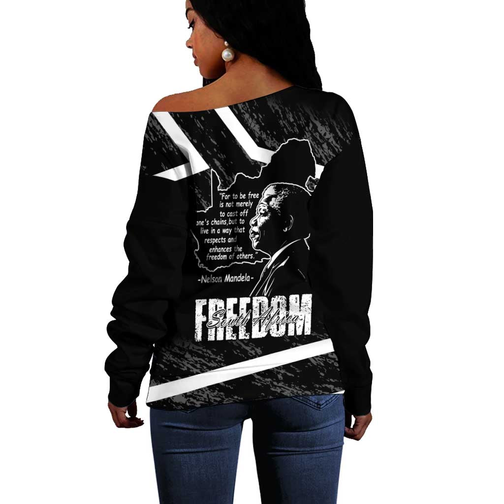 South Africa Freedom Day Off Shoulder Sweater Nelson Mandela With Map