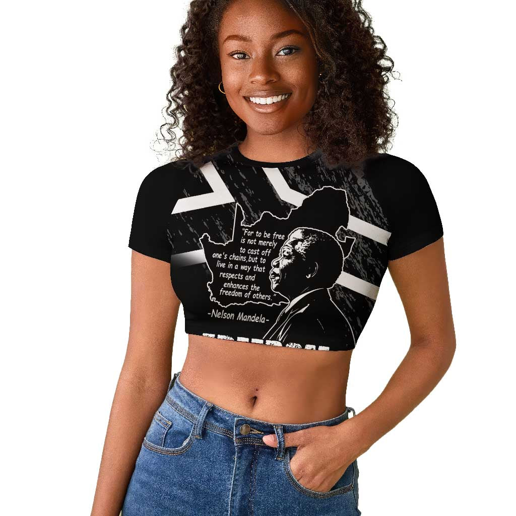 South Africa Freedom Day Raglan Cropped T shirt Nelson Mandela With Map