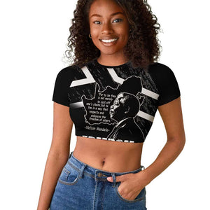 South Africa Freedom Day Raglan Cropped T shirt Nelson Mandela With Map