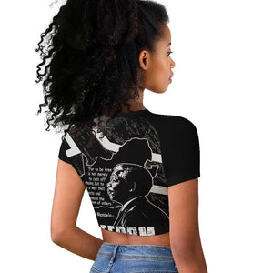 South Africa Freedom Day Raglan Cropped T shirt Nelson Mandela With Map