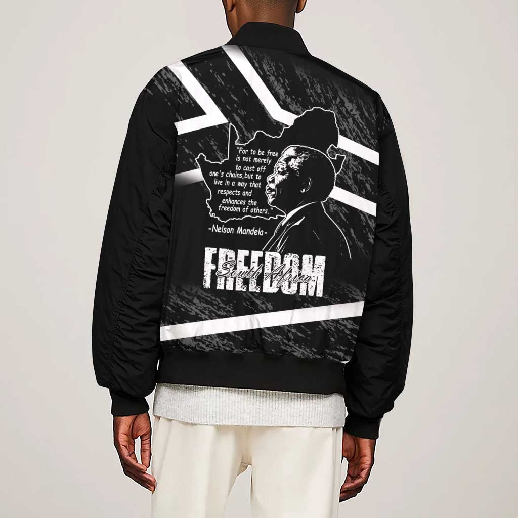 South Africa Freedom Day Sleeve Zip Bomber Jacket Nelson Mandela With Map