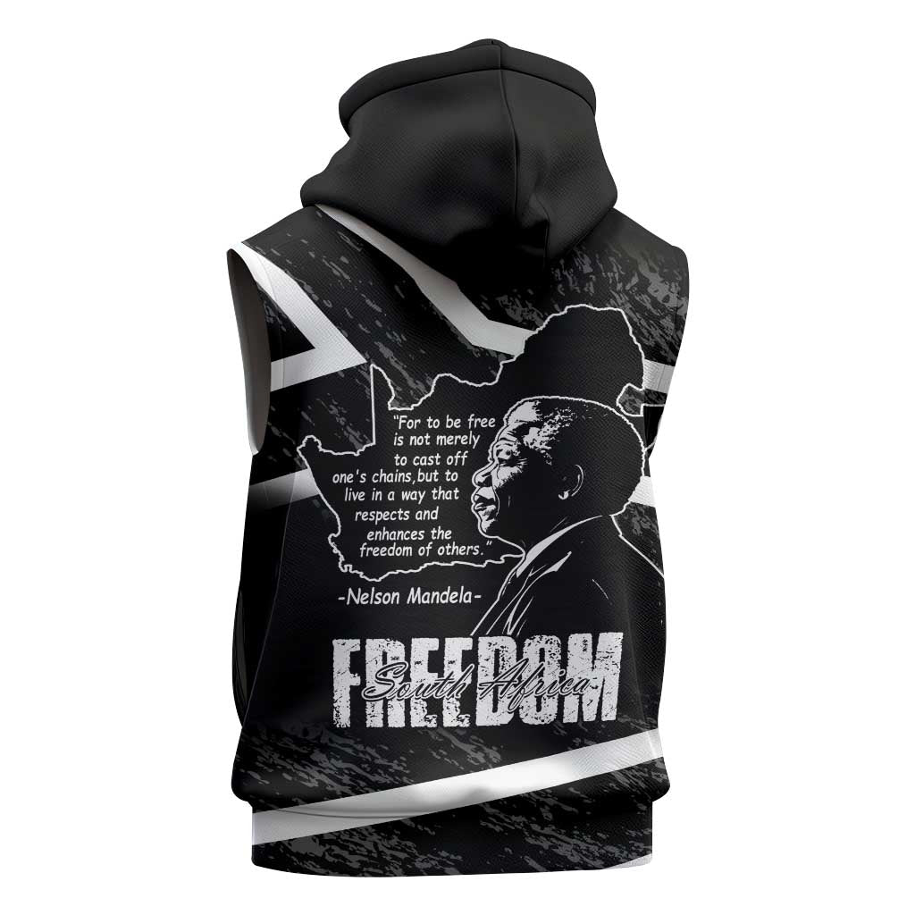 South Africa Freedom Day Sleeveless Hoodie Nelson Mandela With Map - African Pride