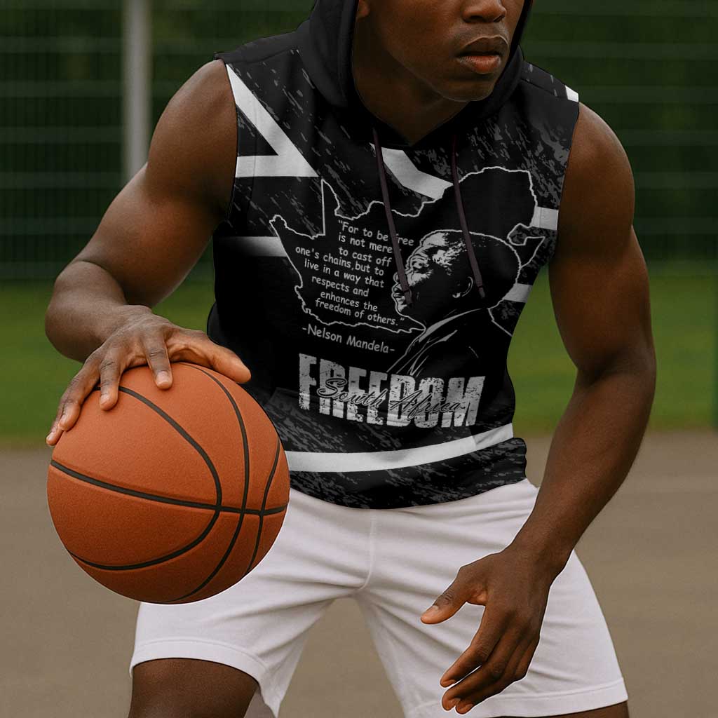 South Africa Freedom Day Sleeveless Hoodie Nelson Mandela With Map - African Pride