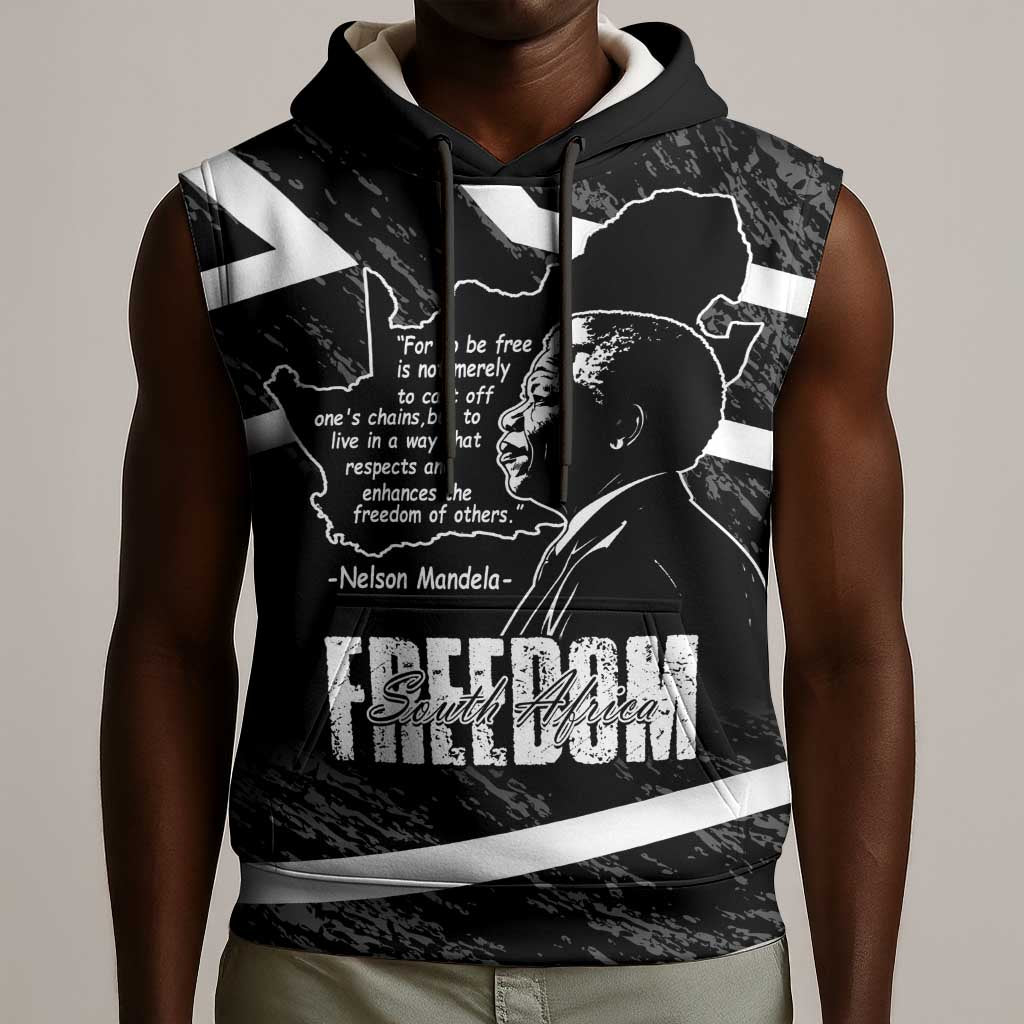South Africa Freedom Day Sleeveless Hoodie Nelson Mandela With Map - African Pride