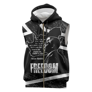 South Africa Freedom Day Sleeveless Zip Hoodie Nelson Mandela With Map - African Pride