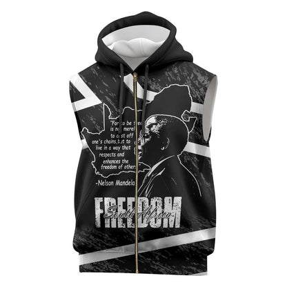 South Africa Freedom Day Sleeveless Zip Hoodie Nelson Mandela With Map - African Pride