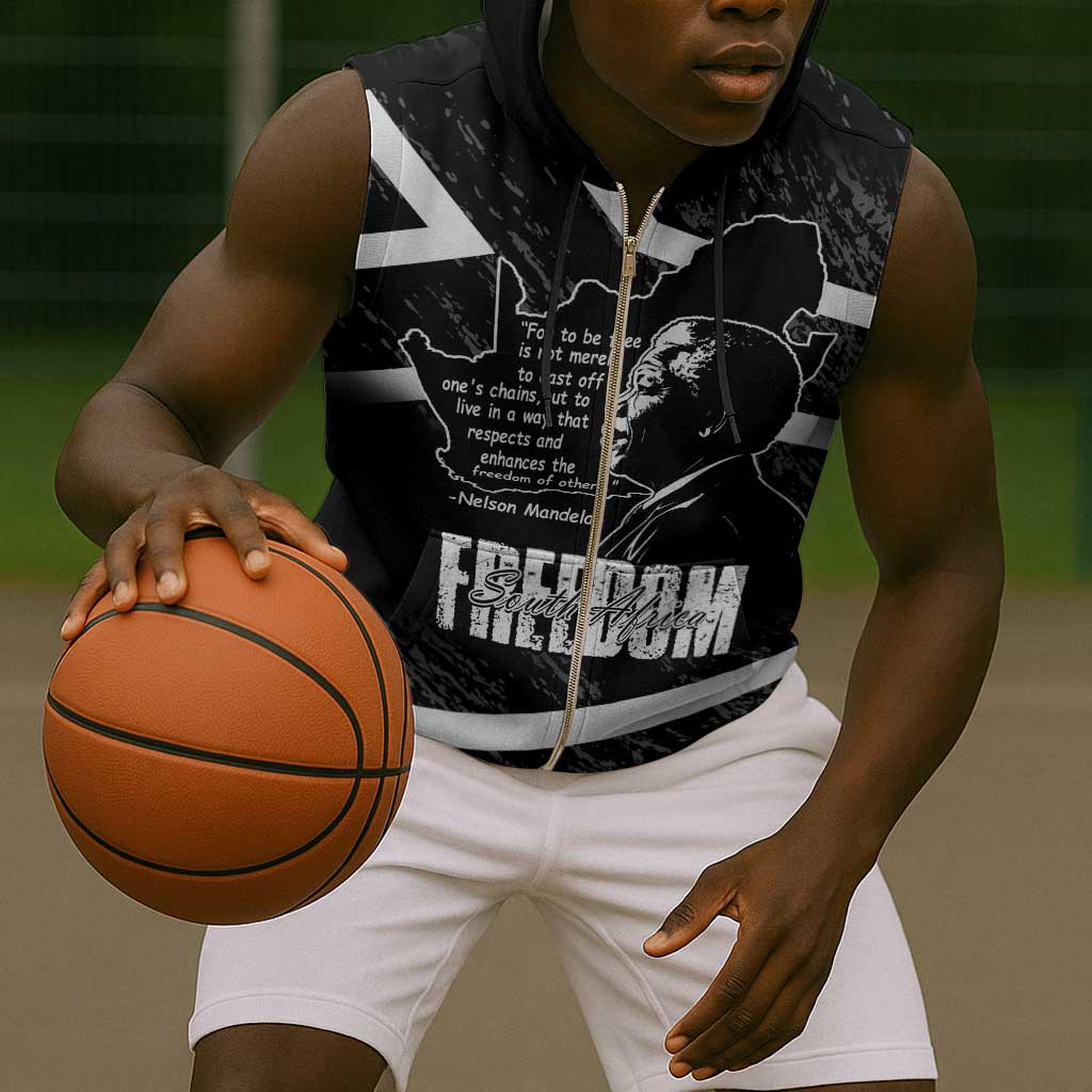 South Africa Freedom Day Sleeveless Zip Hoodie Nelson Mandela With Map - African Pride