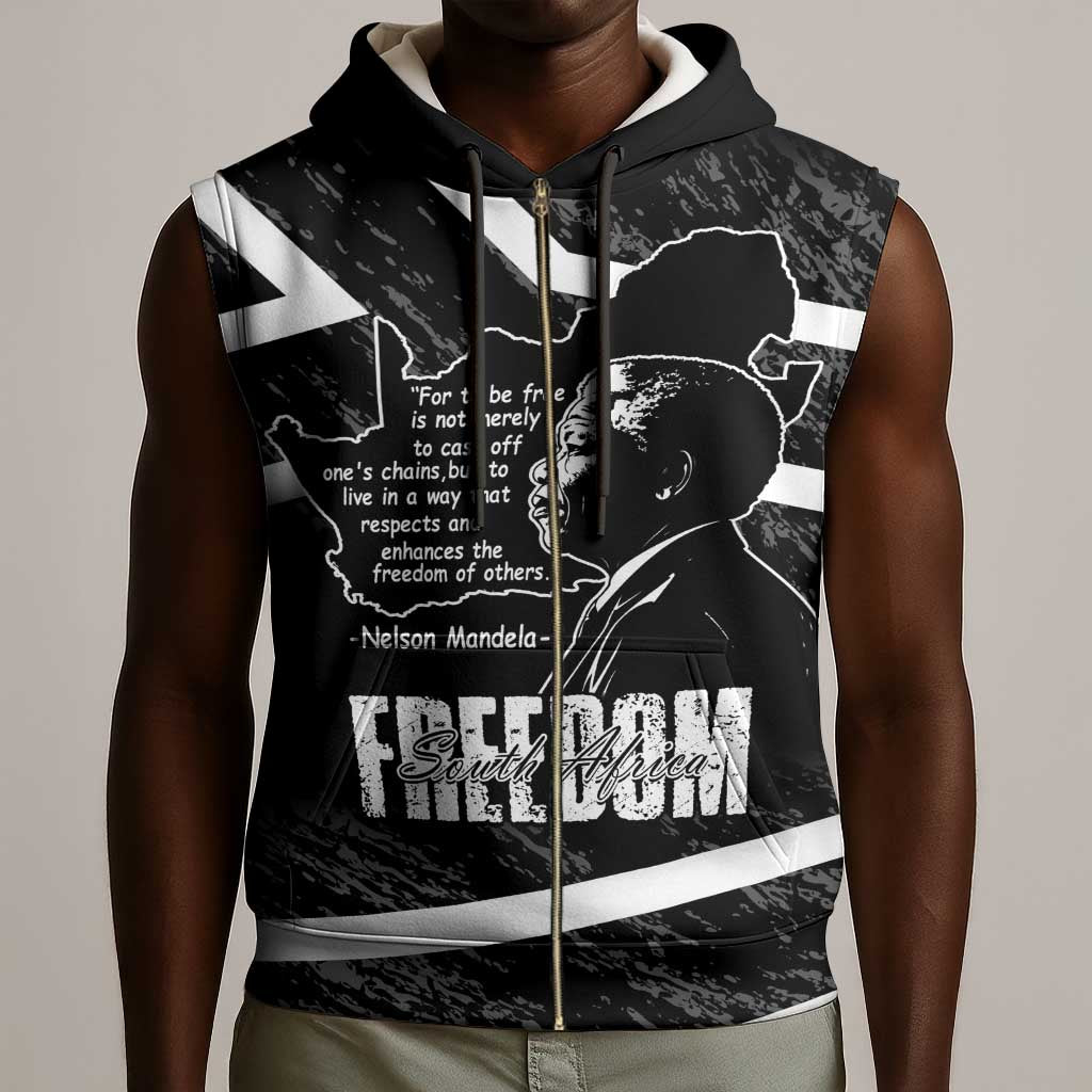 South Africa Freedom Day Sleeveless Zip Hoodie Nelson Mandela With Map - African Pride