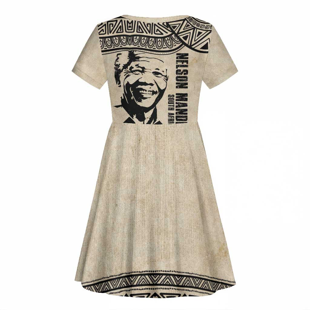 South Africa Nelson Mandela - Father Of Nation Kid Short Sleeve Dress Vintage African Pattern