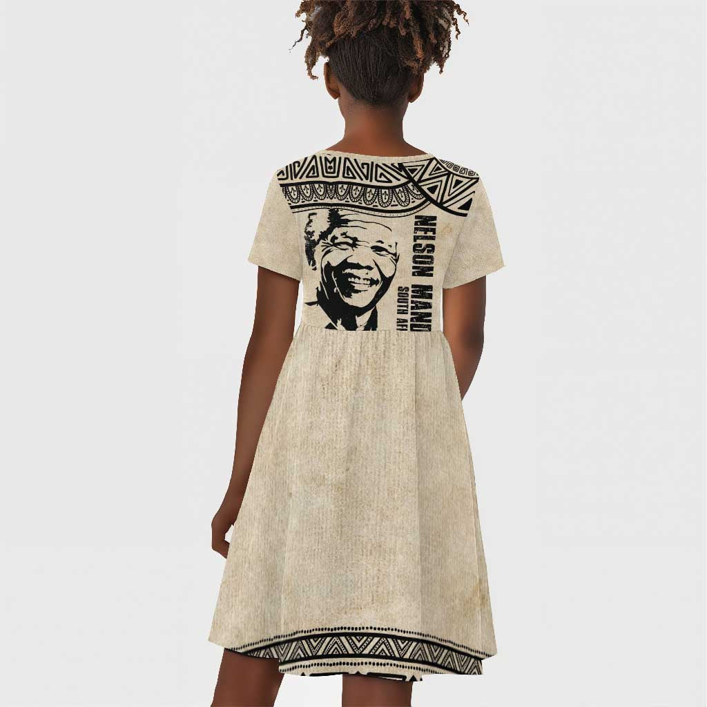 South Africa Nelson Mandela - Father Of Nation Kid Short Sleeve Dress Vintage African Pattern