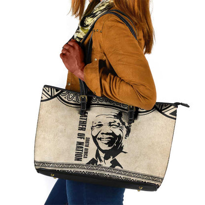 South Africa Nelson Mandela - Father Of Nation Leather Tote Bag Vintage African Pattern