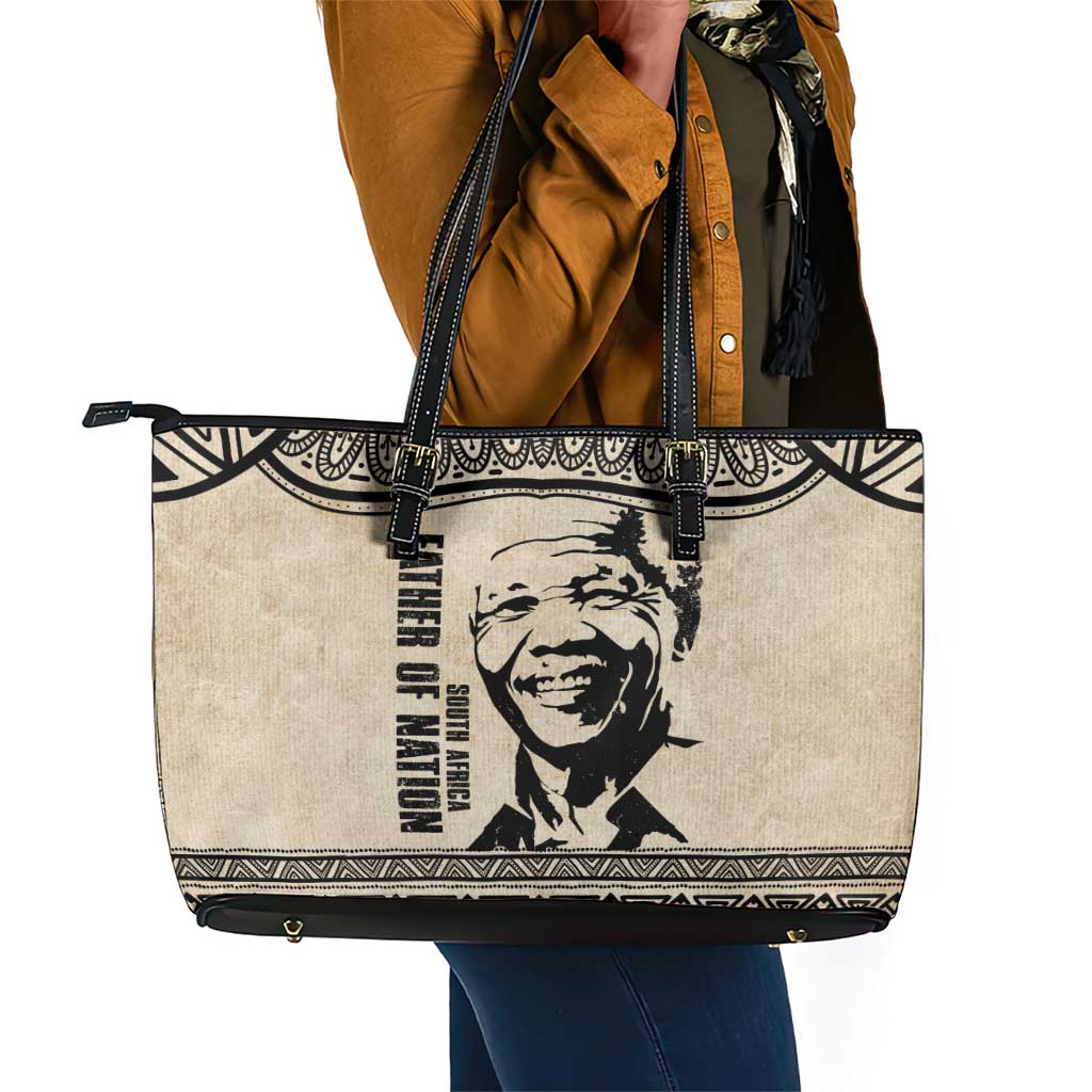 South Africa Nelson Mandela - Father Of Nation Leather Tote Bag Vintage African Pattern