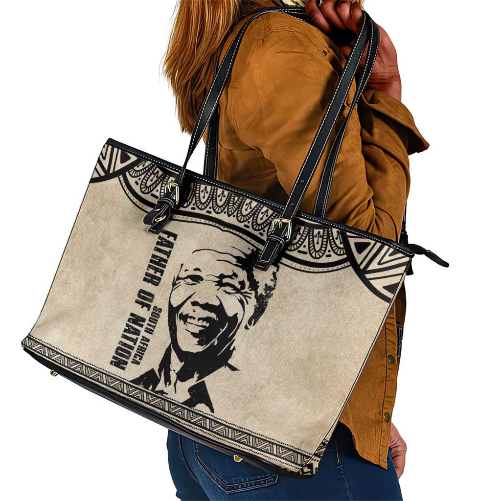 South Africa Nelson Mandela - Father Of Nation Leather Tote Bag Vintage African Pattern