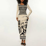 South Africa Nelson Mandela - Father Of Nation Long Sleeve Bodycon Dress Vintage African Pattern