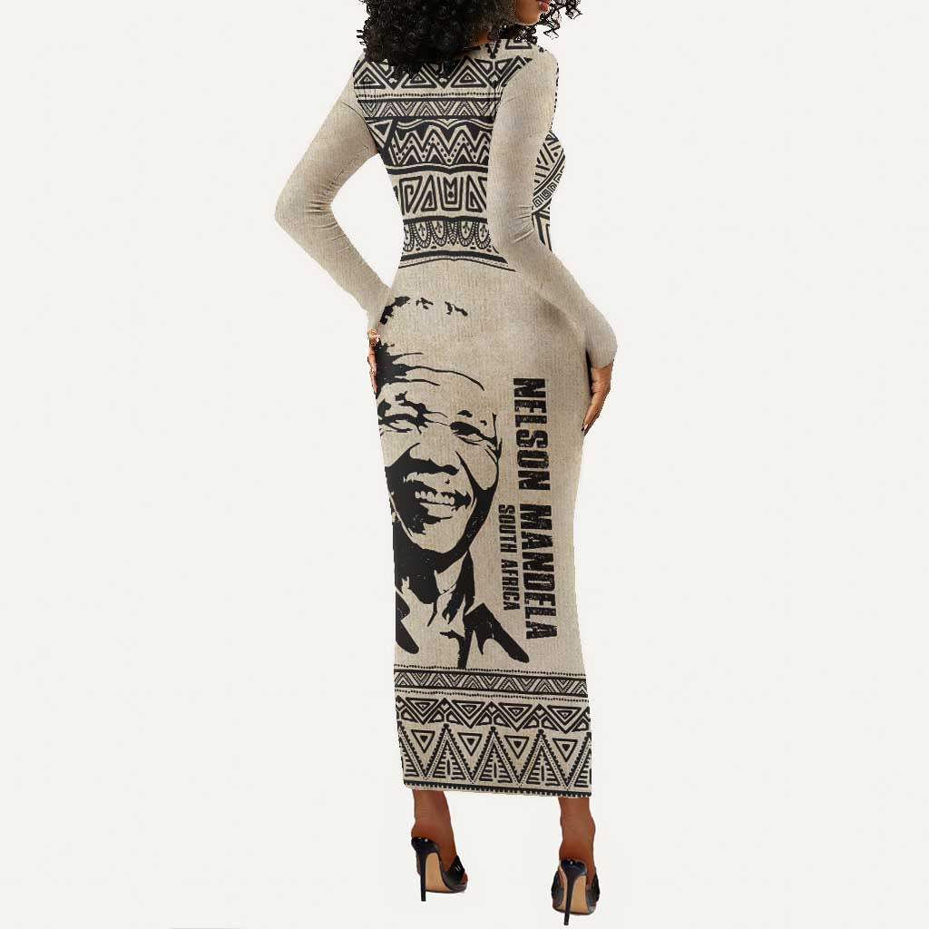 South Africa Nelson Mandela - Father Of Nation Long Sleeve Bodycon Dress Vintage African Pattern