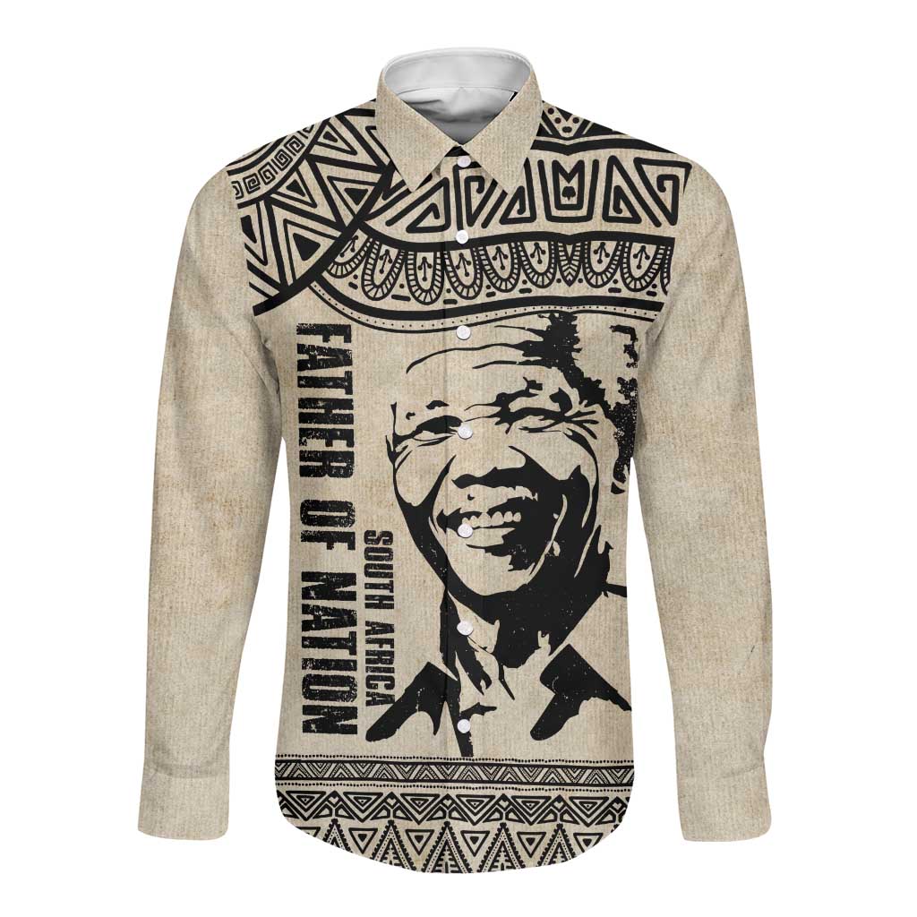 South Africa Nelson Mandela - Father Of Nation Long Sleeve Button Shirt Vintage African Pattern