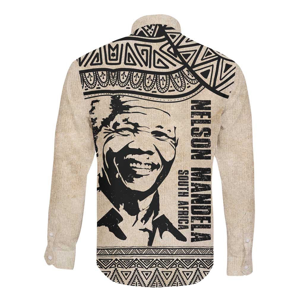 South Africa Nelson Mandela - Father Of Nation Long Sleeve Button Shirt Vintage African Pattern