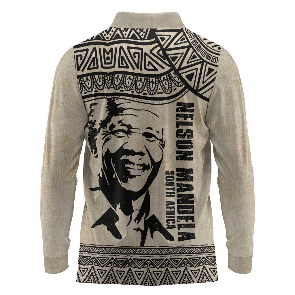 South Africa Nelson Mandela - Father Of Nation Long Sleeve Polo Shirt Vintage African Pattern