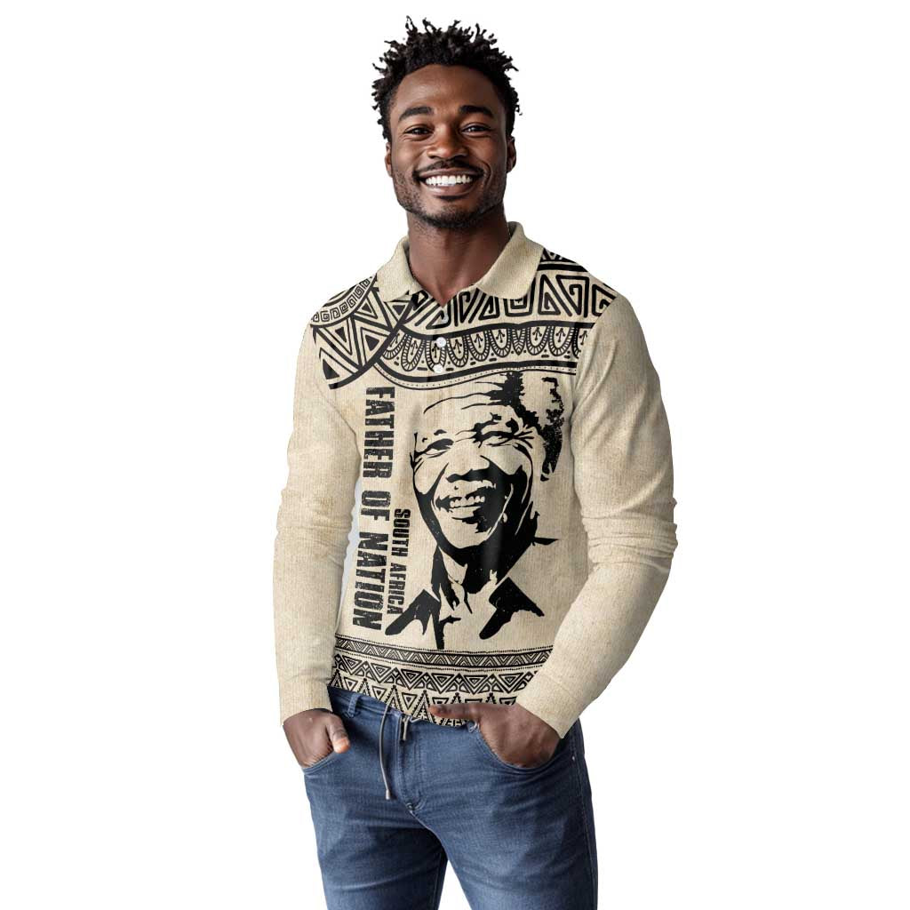 South Africa Nelson Mandela - Father Of Nation Long Sleeve Polo Shirt Vintage African Pattern