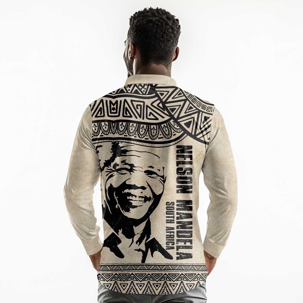 South Africa Nelson Mandela - Father Of Nation Long Sleeve Polo Shirt Vintage African Pattern
