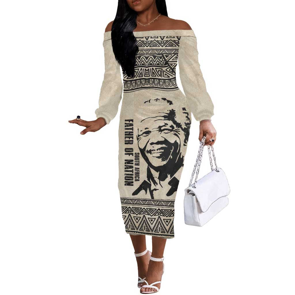 South Africa Nelson Mandela - Father Of Nation Off The Shoulder Long Sleeve Dress Vintage African Pattern