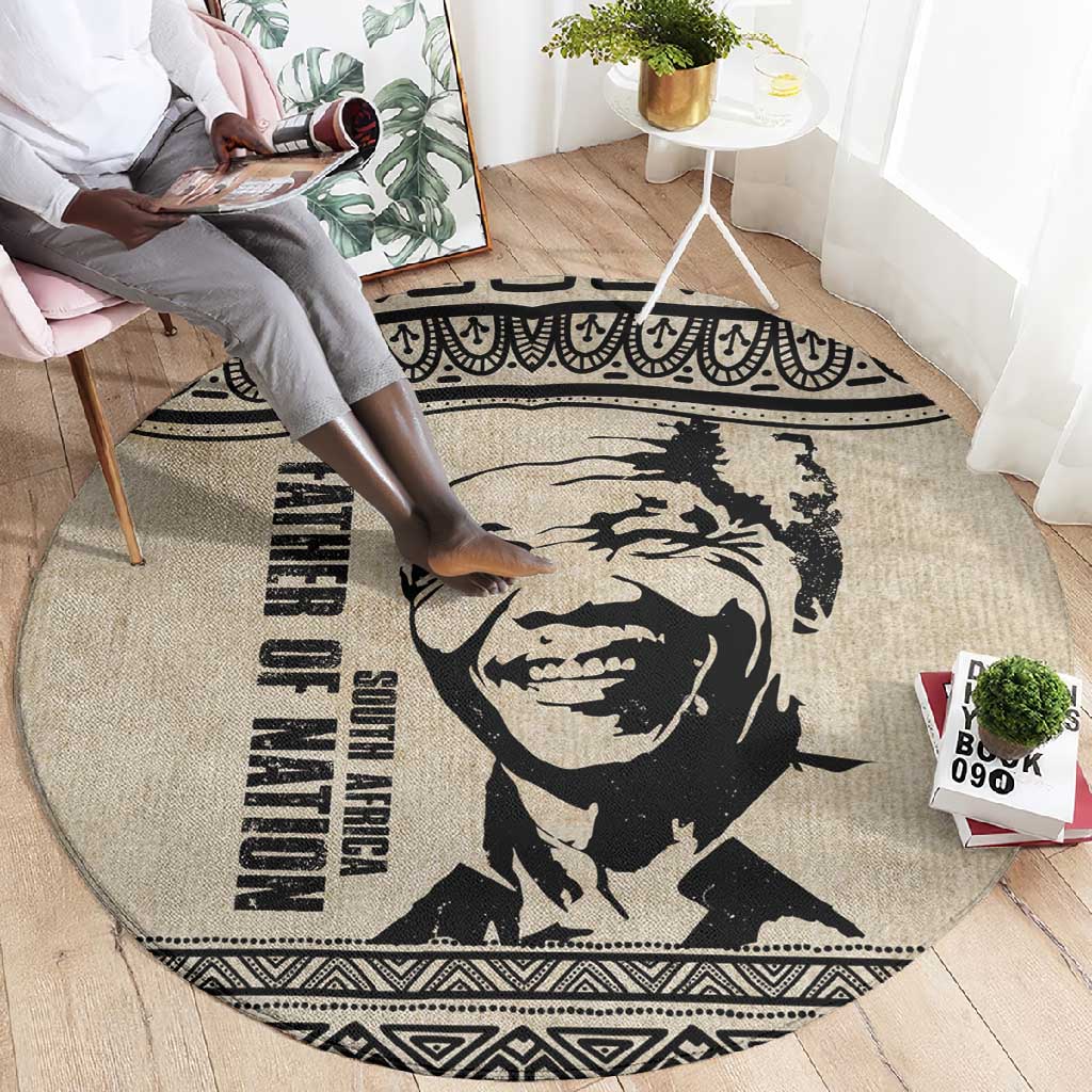 South Africa Nelson Mandela - Father Of Nation Round Carpet Vintage African Pattern