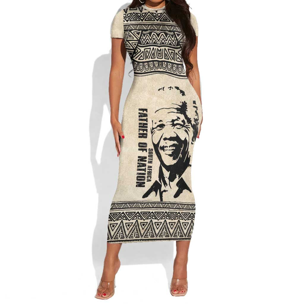 South Africa Nelson Mandela - Father Of Nation Short Sleeve Bodycon Dress Vintage African Pattern LT14
