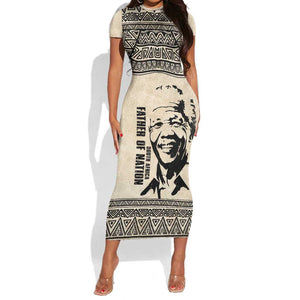 South Africa Nelson Mandela - Father Of Nation Short Sleeve Bodycon Dress Vintage African Pattern LT14