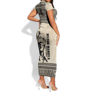 South Africa Nelson Mandela - Father Of Nation Short Sleeve Bodycon Dress Vintage African Pattern LT14