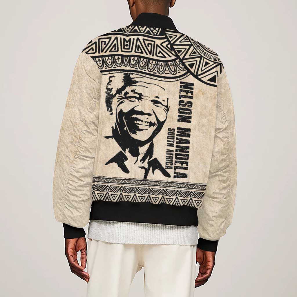 South Africa Nelson Mandela - Father Of Nation Sleeve Zip Bomber Jacket Vintage African Pattern