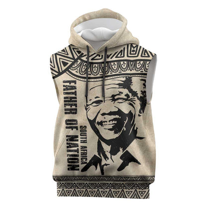 South Africa Nelson Mandela - Father Of Nation Sleeveless Hoodie Vintage African Pattern - African Pride