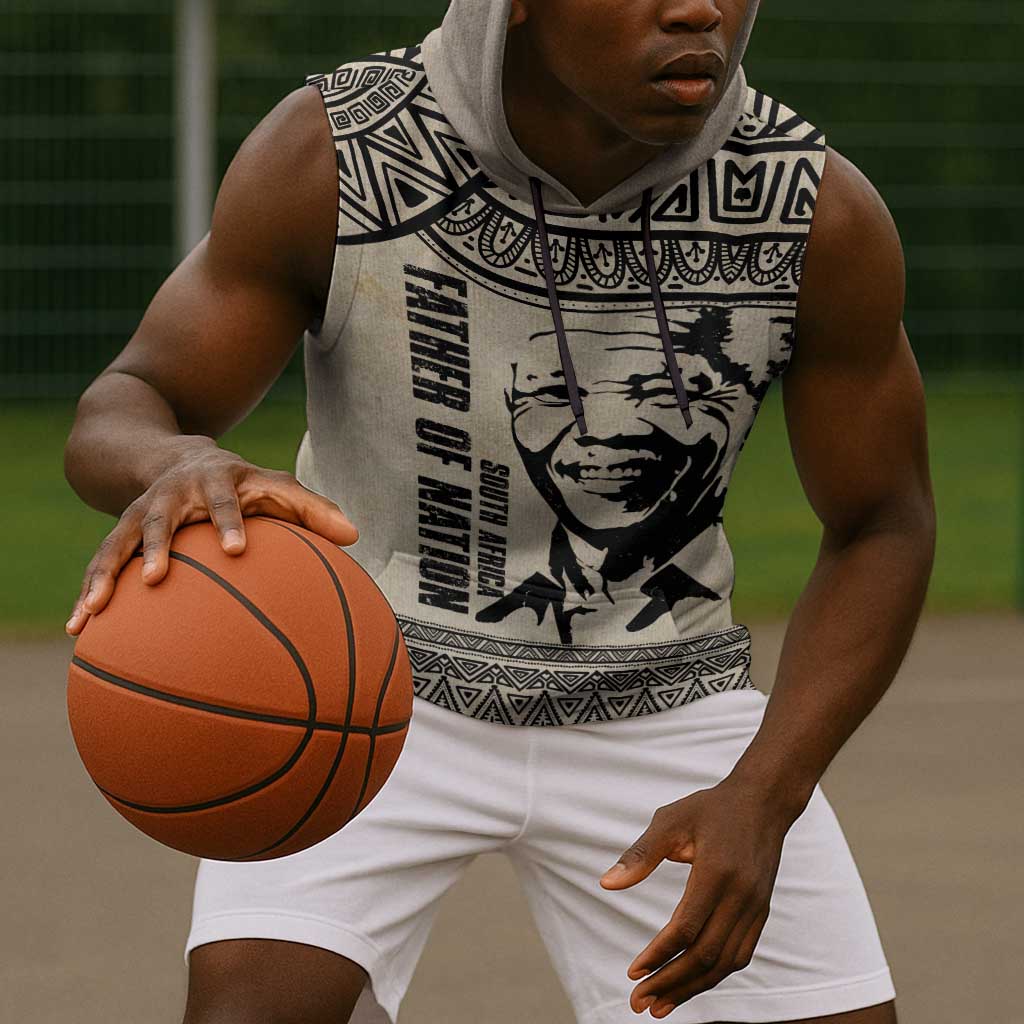 South Africa Nelson Mandela - Father Of Nation Sleeveless Hoodie Vintage African Pattern - African Pride