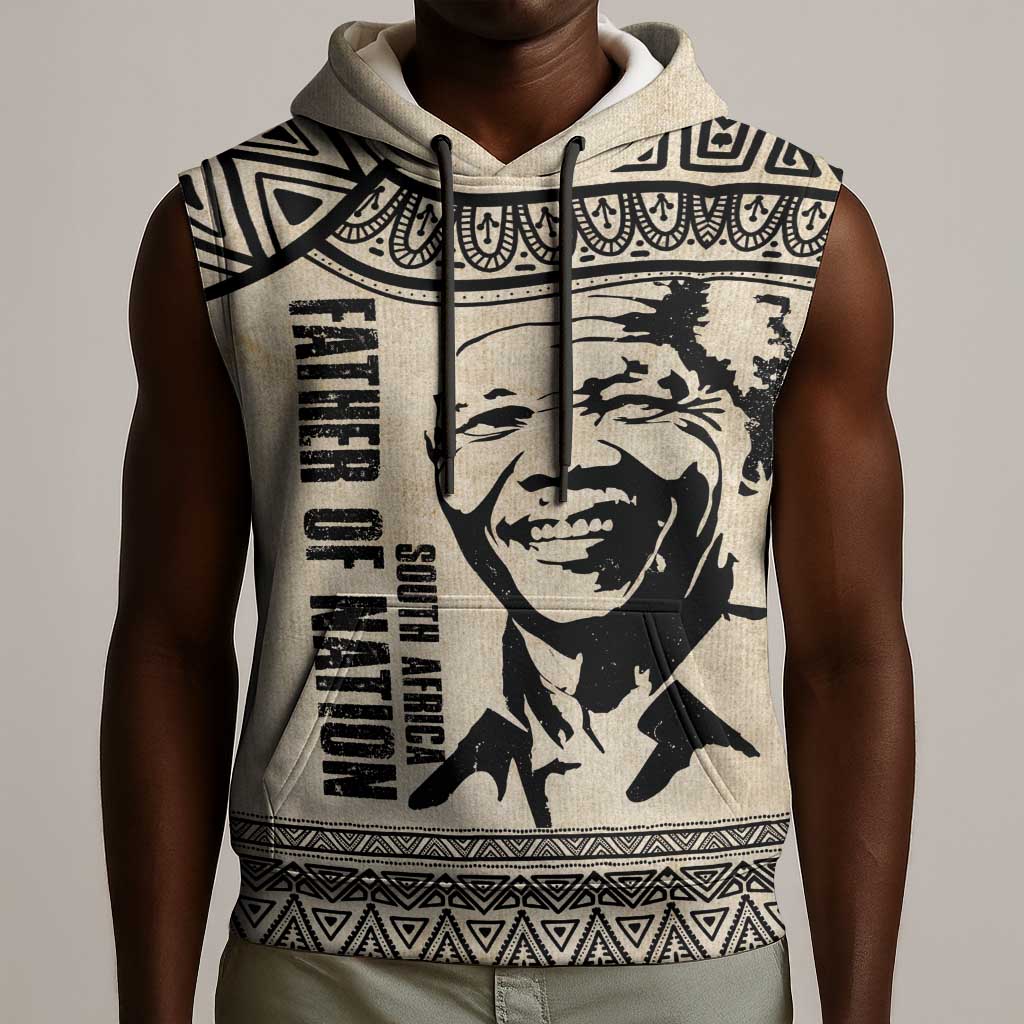 South Africa Nelson Mandela - Father Of Nation Sleeveless Hoodie Vintage African Pattern - African Pride