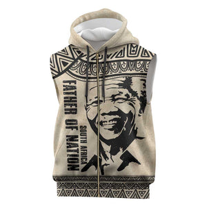 South Africa Nelson Mandela - Father Of Nation Sleeveless Zip Hoodie Vintage African Pattern - African Pride