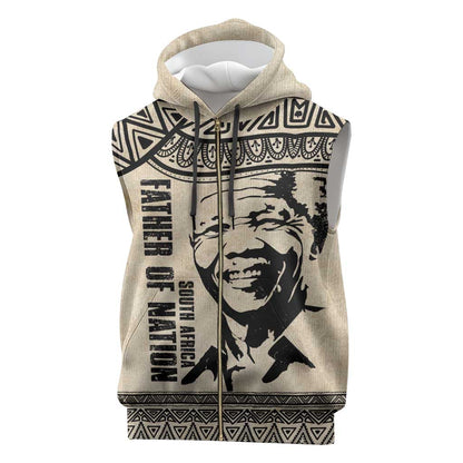 South Africa Nelson Mandela - Father Of Nation Sleeveless Zip Hoodie Vintage African Pattern - African Pride