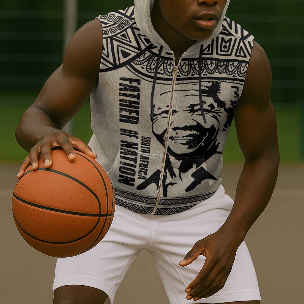 South Africa Nelson Mandela - Father Of Nation Sleeveless Zip Hoodie Vintage African Pattern - African Pride