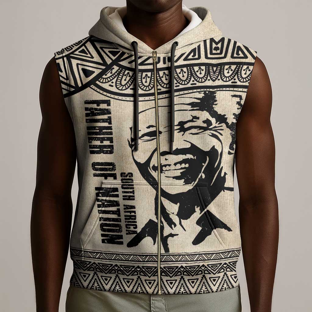 South Africa Nelson Mandela - Father Of Nation Sleeveless Zip Hoodie Vintage African Pattern - African Pride