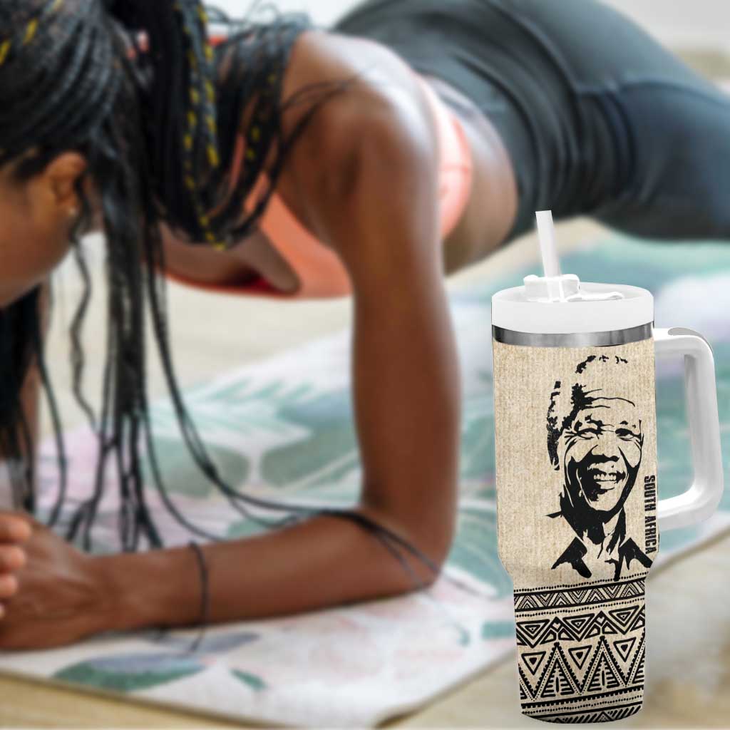 South Africa Nelson Mandela - Father Of Nation Tumbler With Handle Vintage African Pattern