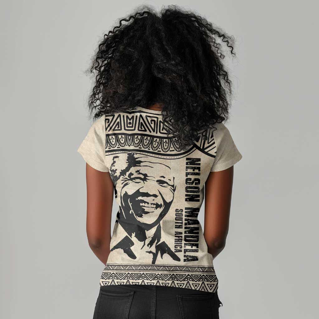 South Africa Nelson Mandela - Father Of Nation Women V-Neck T-Shirt Vintage African Pattern