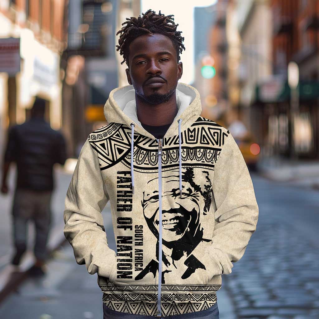 South Africa Nelson Mandela - Father Of Nation Zip Hoodie Vintage African Pattern
