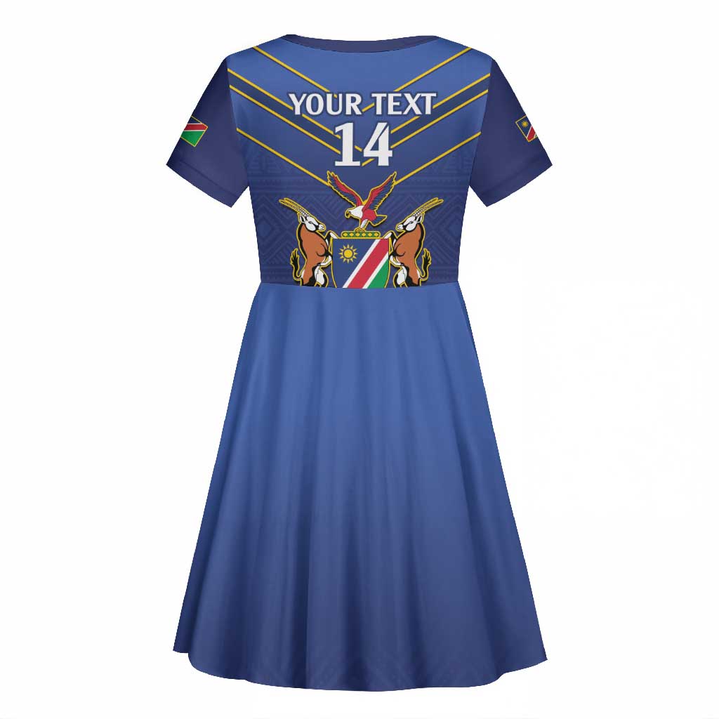 Custom Namibia Cricket Kid Short Sleeve Dress 2024 Go Eagles African Pattern