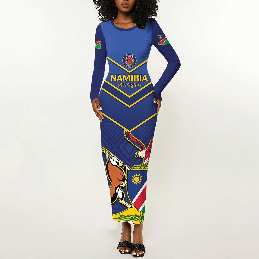 Custom Namibia Cricket Long Sleeve Bodycon Dress 2024 Go Eagles African Pattern LT14