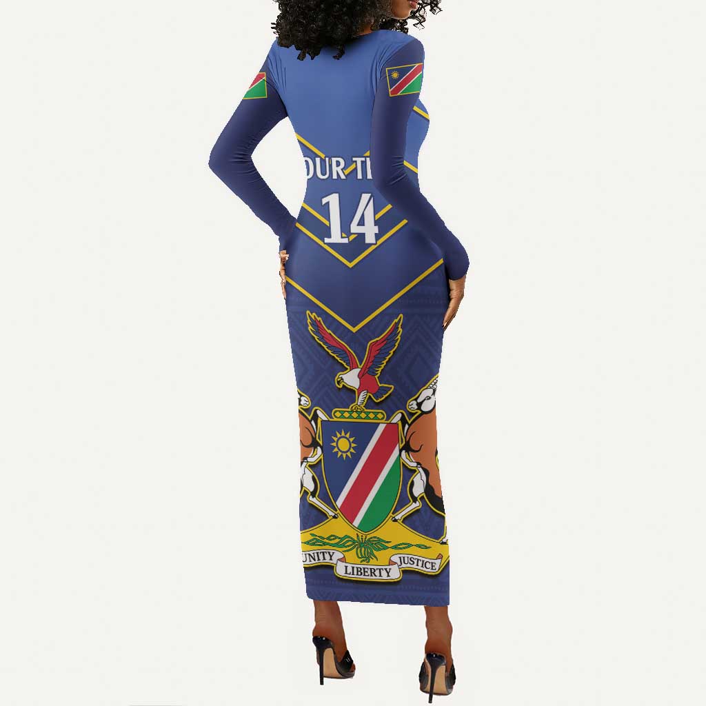 Custom Namibia Cricket Long Sleeve Bodycon Dress 2024 Go Eagles African Pattern LT14