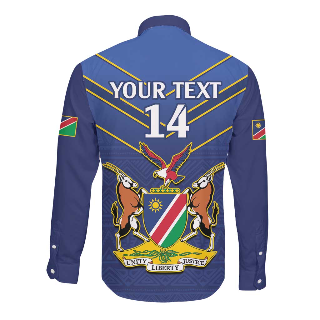 Custom Namibia Cricket Long Sleeve Button Shirt 2024 Go Eagles African Pattern