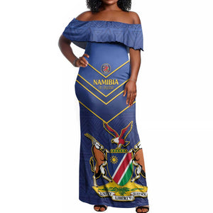Custom Namibia Cricket Off Shoulder Maxi Dress 2024 Go Eagles African Pattern