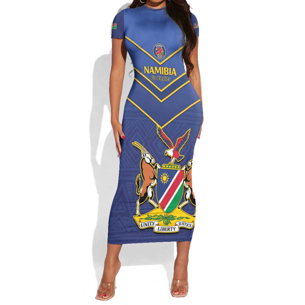 Custom Namibia Cricket Short Sleeve Bodycon Dress 2024 Go Eagles African Pattern LT14