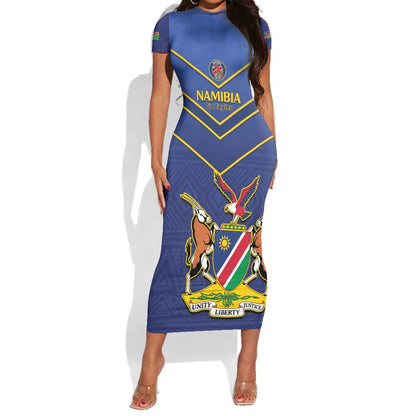 Custom Namibia Cricket Short Sleeve Bodycon Dress 2024 Go Eagles African Pattern LT14