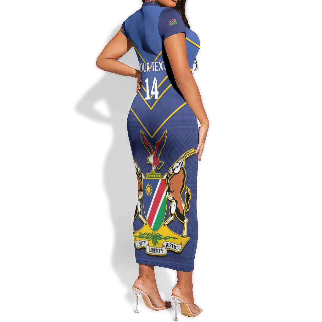 Custom Namibia Cricket Short Sleeve Bodycon Dress 2024 Go Eagles African Pattern LT14