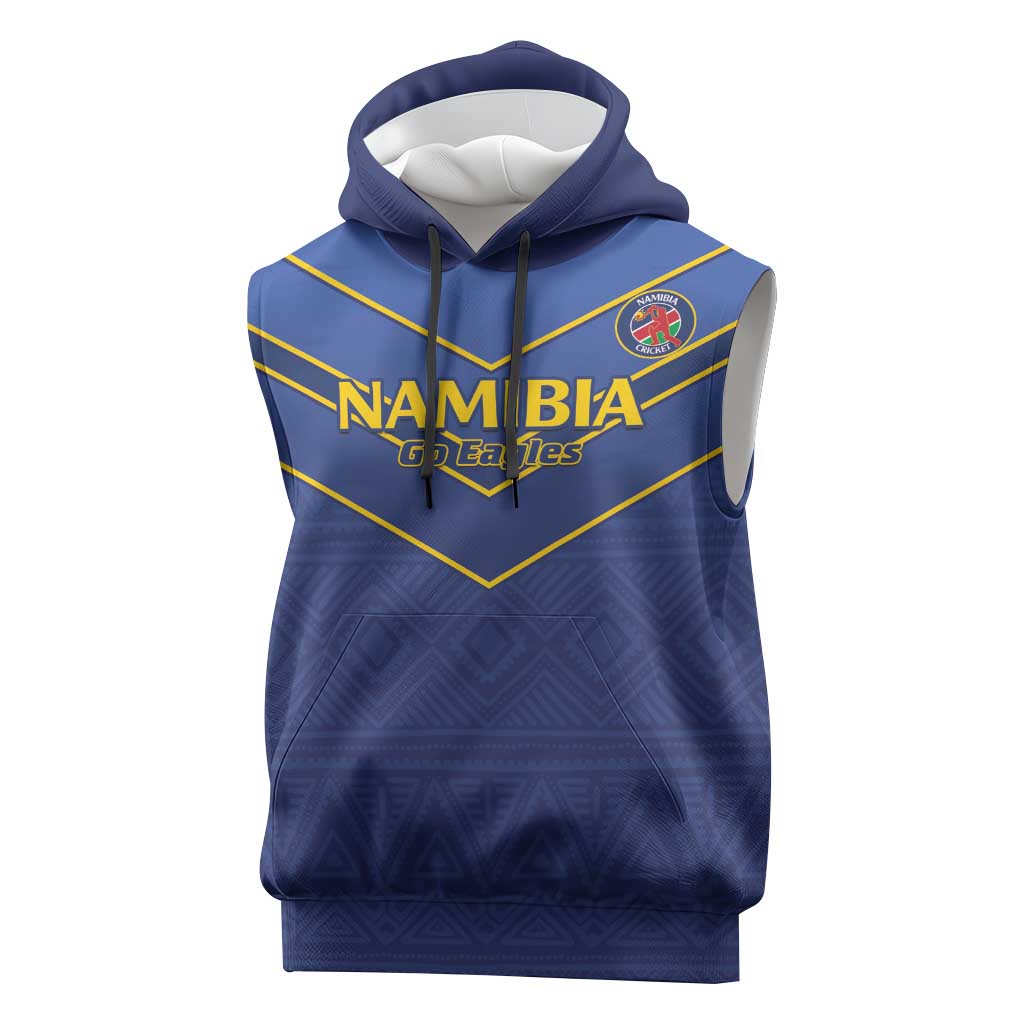 Custom Namibia Cricket Sleeveless Hoodie 2024 Go Eagles African Pattern - African Pride